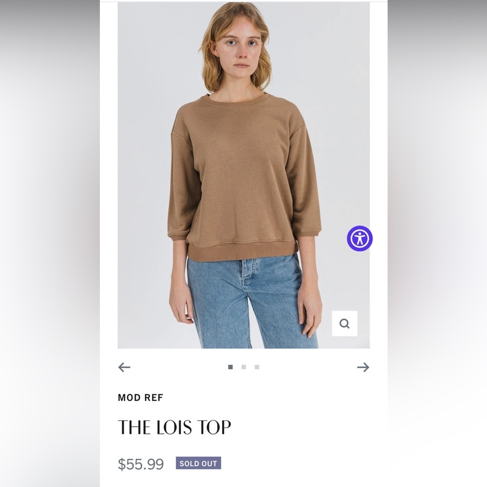 Mod Ref sweatshirt cropped sleeve crewneck cotton brown womens small - Picture 2 of 4